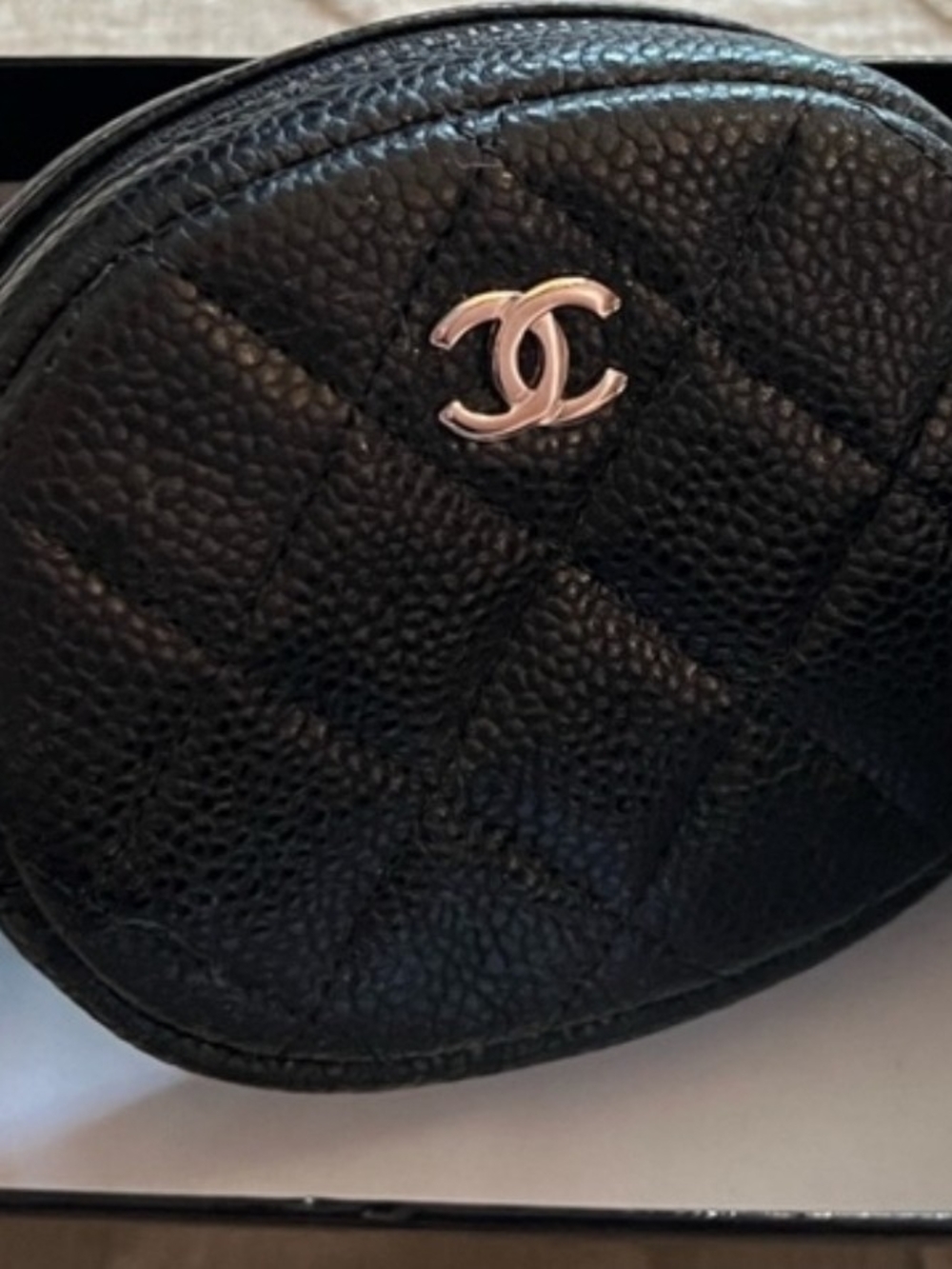 Chanel Black Quilted Round Caviar Leather Pouch